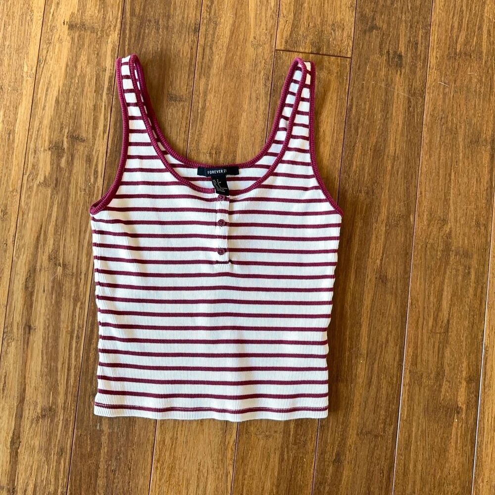 Forever-21 Women's Burgundy and White Crop Summer Tank Top Size Small